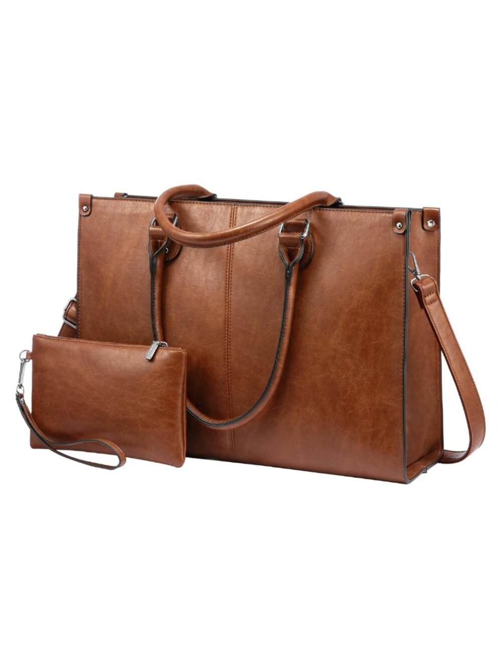 15.6" Laptop Tote Bag for Women, Faux Leather Work Bag with Matching Clutch